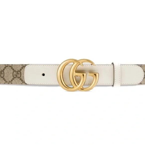 Gucci Accessories - Share Gucci Gg Marmont Thin Gg Supreme Canvas & Leather Belt Women's White Size